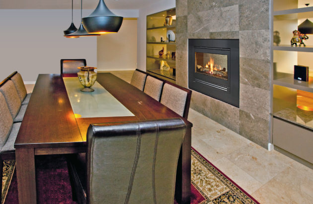 gas fireplace in wall dining room