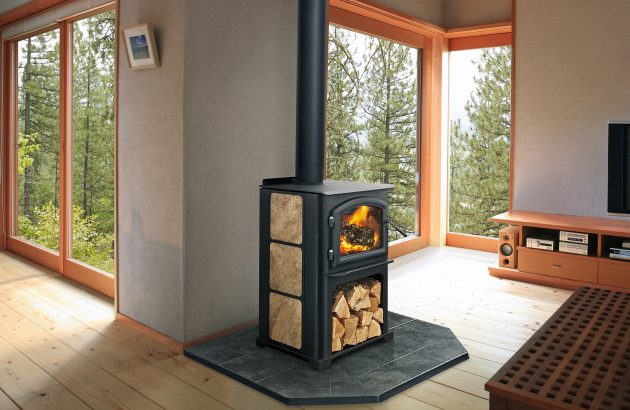 slow combustion wood fireplace