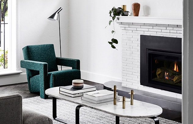 Heat & Glo - i30X gas fireplace decor in stylish living room