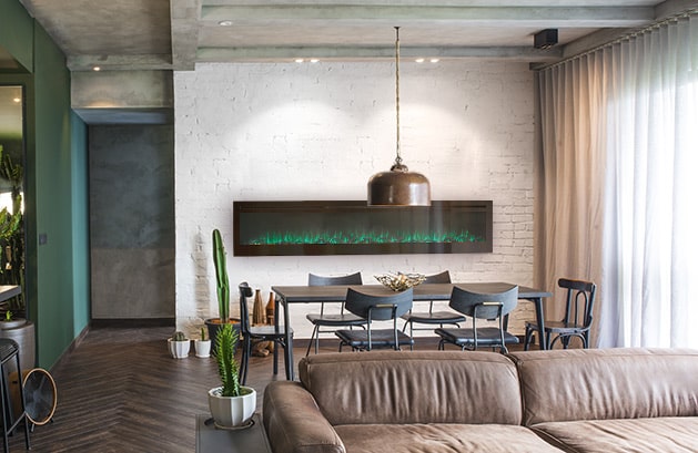 VisionLINE Linear modern fireplace in stylish apartment