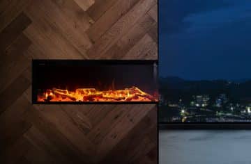VisionLINE View electric fireplace at night